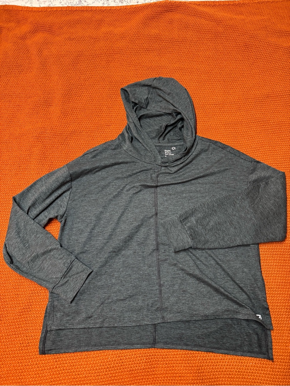 GAP Heather Gray + dark green Hooded Tech Jersey